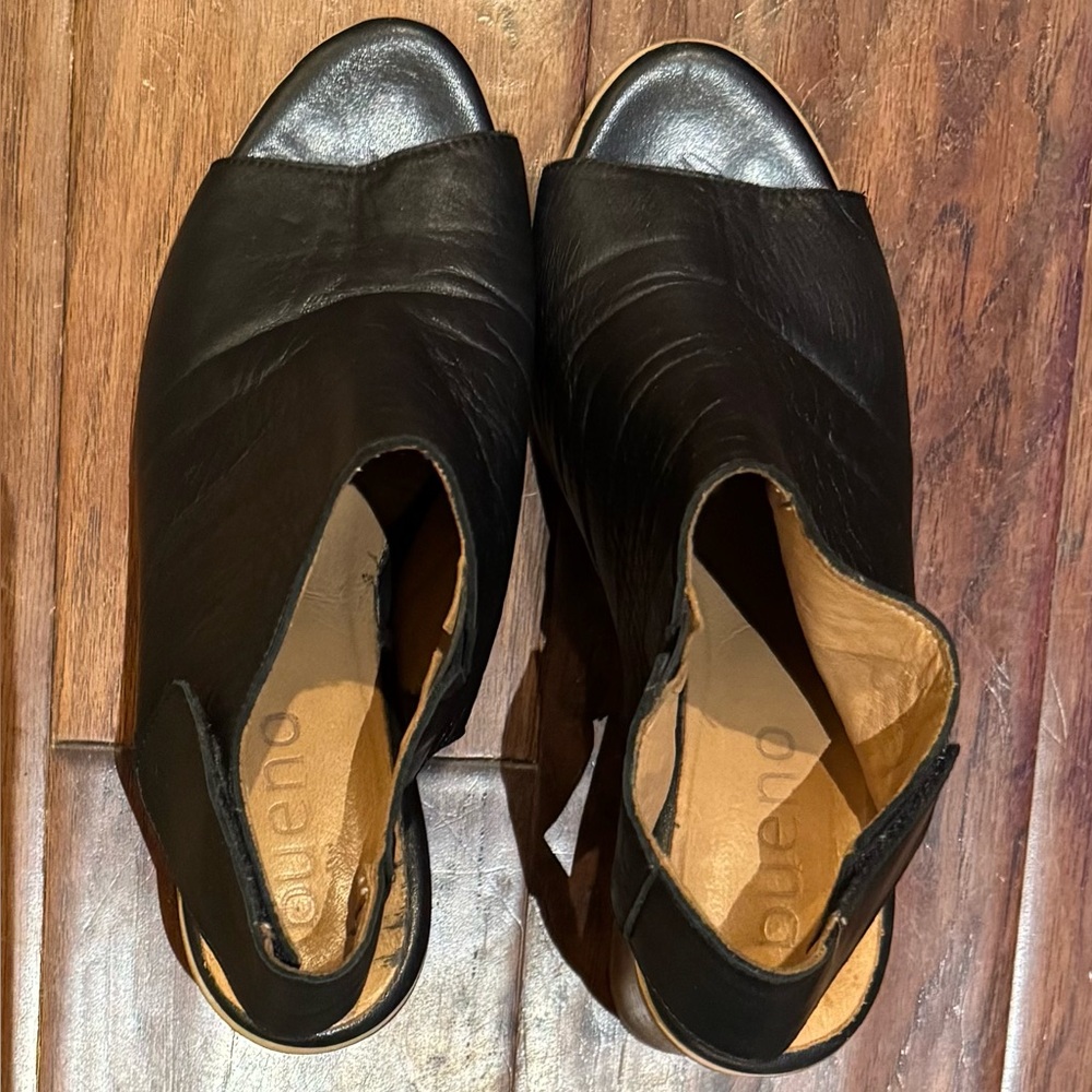 Bueno Leather Heeled Sandals Black Open Toe Block Heel Size 39 - Picture 3 of 6
